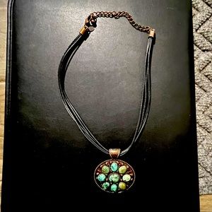 Chico’s metal leather and turquoise pendant necklace